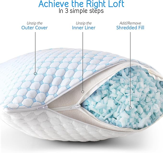Nestl Adjustable Shredded Gel Memory Foam Fill, Memory Foam & Poly Fill for Your Adjustable Ice Pillows - CertiPUR-US Approved- 1LB