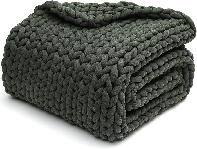 YnM Weighted Blanket, Handmade Chunky Knitted Design, Soft and Cozy, Temperature Regulating and Breathable, Machine Washable Throw for Sleep or Home Decor (Forest Green, 80x87 Inch, 25lbs)