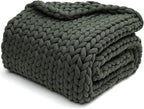 YnM Weighted Blanket, Handmade Chunky Knitted Design, Soft and Cozy, Temperature Regulating and Breathable, Machine Washable Throw for Sleep or Home Decor (Forest Green, 80x87 Inch, 25lbs)