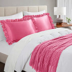 Silky Satin Ruffled Pillow Cases for Hair and Skin,Peach Red Silk Pillowcases Queen Set of 2 with Envelope Closure Princess Room Decoration