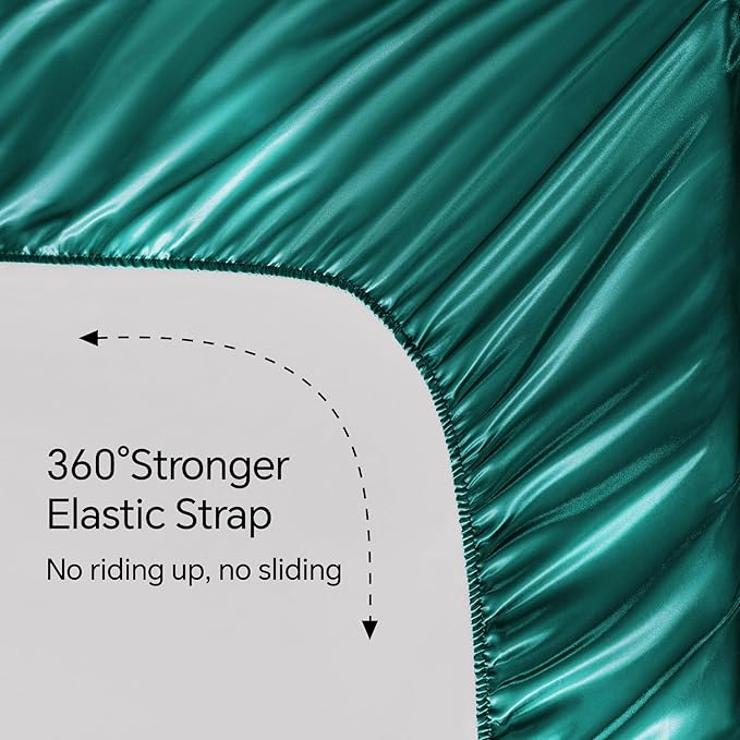 BEDELITE Satin Sheets Full Size Bed Set, Luxury Soft Teal Silky Sheet for Hair and Skin, Similar to Silk Bed Sheets Set 4 Pieces with 1 Deep Pocket Fitted Sheet, 1 Flat Sheet, and 2 Pillowcases