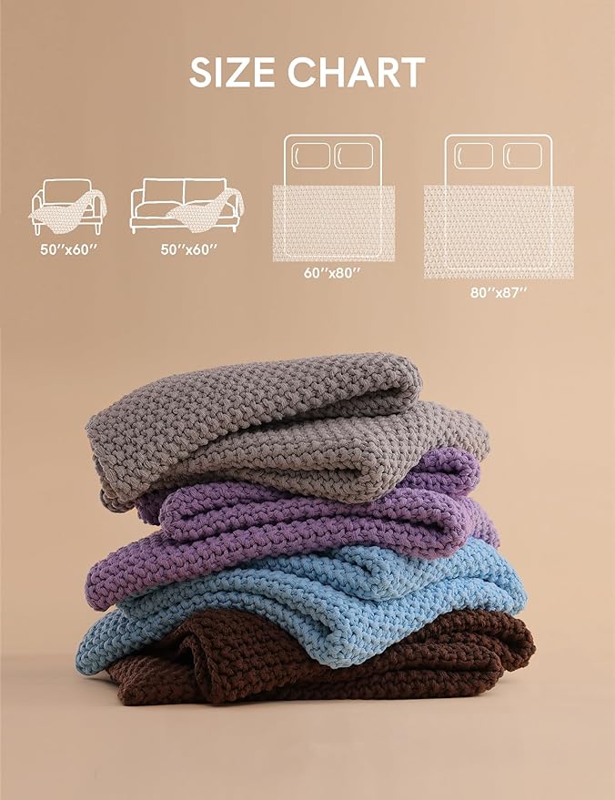 YnM Chunky Cotton Knit Throw Blanket, Cable Knit Throws for Bed Couch Sofa, Comfy & Relaxing, Decorative Piece for Farmhouse Modern Boho Rustic Scandinavian Chic Vibe, Aqua Blue 50x60 Inches