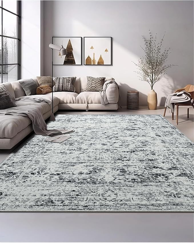 CRYPTOLITE Washable Area Rugs 8x10 Living Room Vintage Large Rug Non Slip Low Pile Carpet for Living Room Bedroom Farmhouse Dining Room Kids Playroom