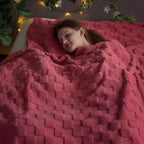 NEWCOSPLAY Super Soft Queen Blanket Coral Pink Premium Silky Flannel Fleece 3D Checkered Lightweight Bed Blanket All Season Use (Coral Pink Checkered, Queen(90"x90"))