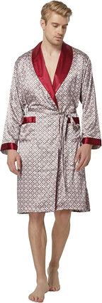 Tony & Candice Men's Satin Robe Lightweight Long Sleeve Silk Kimono Bathrobe with Shorts Set Sleepwear