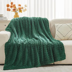 NEWCOSPLAY Super Soft Queen Blanket Green Premium Silky Flannel Fleece 3D Waffle Checkered Lightweight Bed Blanket All Season Use (Dark Green, Queen(90"x90"))