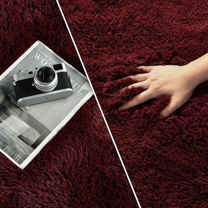 Deerhoo Large Shag Area Rugs 5 x 8, Plush Fuzzy Rugs for Living Room, Ultra Soft Fluffy Furry Rug for Bedroom, Indoor Carpet Nursery Rugs for Kids Room Home Decor, Burgundy