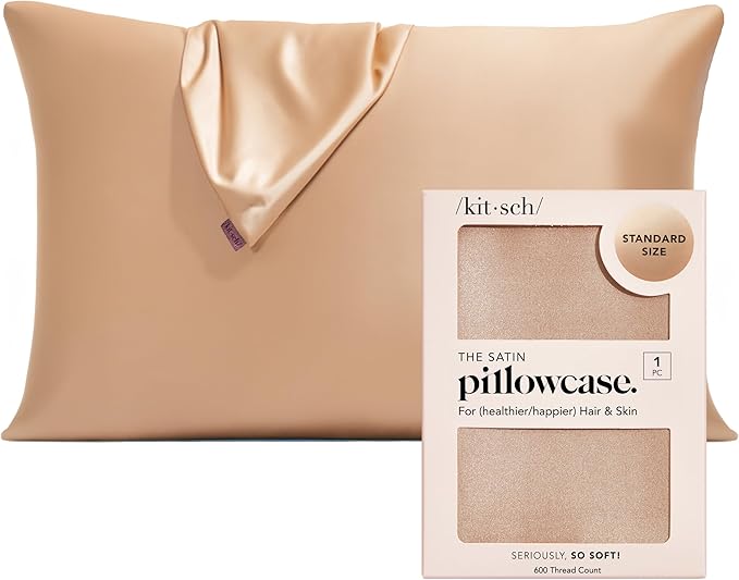 Kitsch Satin Pillowcase with Zipper for Hair & Skin - Softer Than Silk Pillow Cases, Cooling Satin Pillow Case, Wrinkle-Free, Machine Washable - Pillow Cases Standard Size 19x26 - Champagne