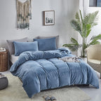 CLOTHKNOW Blue King Size Comforter Set Velvet Bedding Comforter Sets Soft Lake Blue Comforter with 2 x Pillow Cases