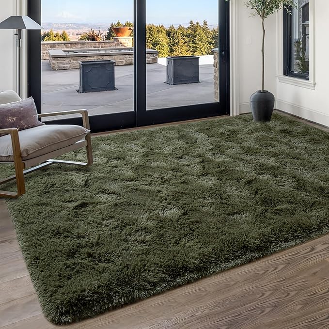 Softlife Ultra Soft Fluffy Area Rugs for Bedroom, Girls and Boys Room Kids Room Nursery Rug, 6 x 9 Feet Shaggy Large Fur Indoor Plush Modern Floor Carpet for Living Room Christmas Decor, Olive Green