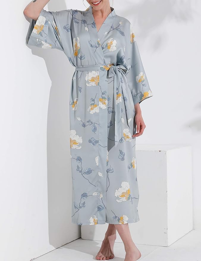 Aensso Long Soft Lightweight Silky Kimonos Robes for Women, Luxury Japanese Floral Womens Kimono Robe