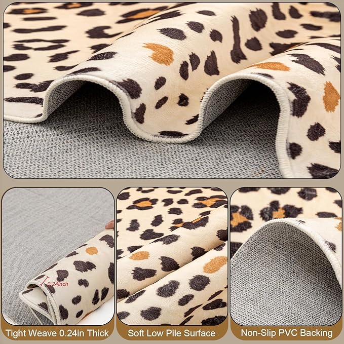 Leopard Rug, Cheetah Print Area Rug 5.2x6.5 Feet Faux Animal Print Skin Carpet for Living Room Bedroom Home Decor