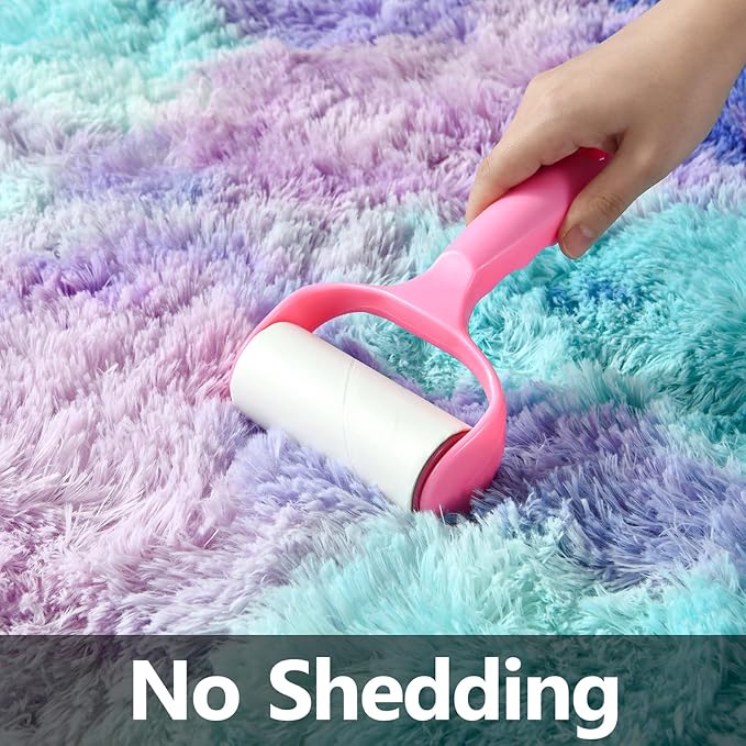 Deerhoo Large Shag Area Rugs 6 x 9, Tie-Dyed Plush Fuzzy Rugs for Living Room, Ultra Soft Fluffy Furry Rug for Bedroom, Indoor Carpet Nursery Rugs for Kids Room Home Decor, Rainbow