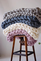 Chunky Knit Blanket - Boho Throw Blanket, Full Size Blanket for Adult, Purple Throw Blanket, Big Blanket Bed Decor, 54x75 Blanket Gift for Women Birthday, Christmas (Pale Purple, 54"x75")