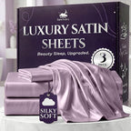 SLEEP SANCTUARY Satin Sheets Twin Size – 3 Piece Luxury Silky Bed Set, Softer Than Silk, 15" Deep Pocket, Cooling & Wrinkle-Free, Moisture-Wicking & Breathable for Hair & Skin (Lavender)