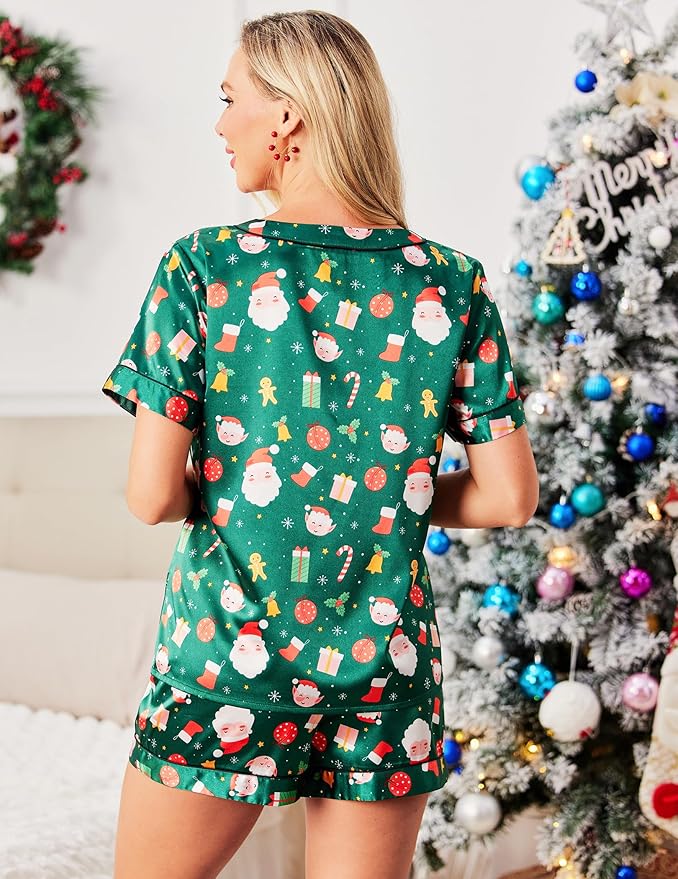 Ekouaer Silk Pajama for Women Short Sleeve Satin Pj Set Two Piece Soft Sleepwear Loungewear, S-XXL