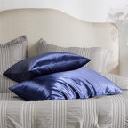 Bedsure Satin Pillowcase with Zipper, Similar to Silk Pillow Cases 2 Pack, Silky & Soft Satin Pillow Cases Standard Size for Hair and Skin, Navy Pillow Covers, Gifts for Women Men, 20x26 Inches