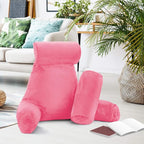 Clara Clark Reading Pillow with Shredded Memory Foam Includes 2 Neck and Lumber Support Pillows, Designed for Sitting Up in Bed and Couch Back and Arms Adjustable Support for Adults & Teens Light Pink