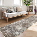 2x10 Washable Hallway Runner Rug – Non-Slip Stain-Resistant Low-Pile Long Carpet Runner for Kitchen Entryway Living Room Bedroom Bathroom, Modern Abstract Neutral (Brown Beige,2x10)