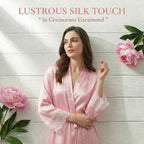 Long Satin Robes for Women Ankle Length Kimono Robes Silky Bridal Party Robes with Lace Trim Bridesmaid Loungewear Sleepwear
