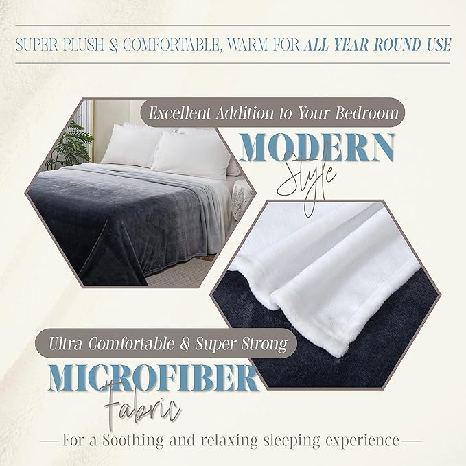 Elegant Comfort Luxury Velvety Feel Blanket, All-Season Lightweight Blanket, Ultra Plush, Soft, Cozy-Fuzzy Flannel Fleece for Couch, Sofa, Bed, Travel, Ombre Design, Full/Queen, Gray
