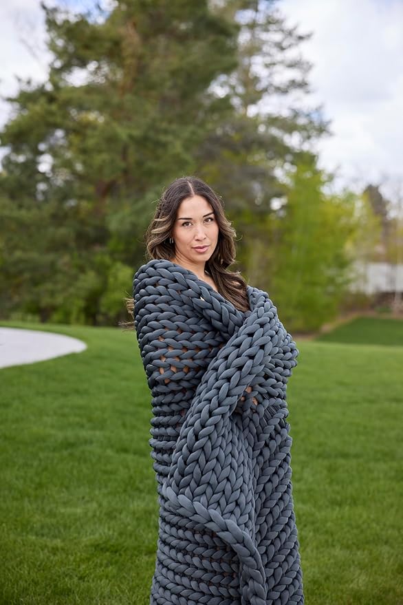 Nuzzie Original Knit Weighted Blanket - Breathable, Cooling, Hand Made Knit Throw Blanket for Sleep - Machine Washable, Stylish Decor Design (Dusty Blue, Throw | 12lbs | 44"x60")