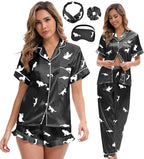 Silk Satin Pajama Set for Women 3-piece Short Sleeve Pajama with Pants Ruffle Shorts Cute Pj Set Button Down Sleepwear