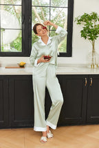 Ekouaer Silk Pajamas for Women Long Sleeve Satin Pajama Set Silky Pj Sets 2 Piece Button Down Loungewear Sleepwear