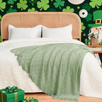 inhand Basil Green Knitted Throw Blanket for Couch and Bed, St. Patrick’s Day Lucky Spring Gifts Throw for Her or Him, Soft Farmhouse Woven Blanket with Tassel, Lightweight Decorative, 60"x80"