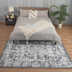 CRYPTOLITE Area Rugs for Living Room, 5x7 Washable Vintage Faux Wool Throw Bedroom Rug, Low Pile & Non-Slip Indoor Floor Carpet for Dining Room, Home Office, Kids Room, Bedside (Dark Grey)