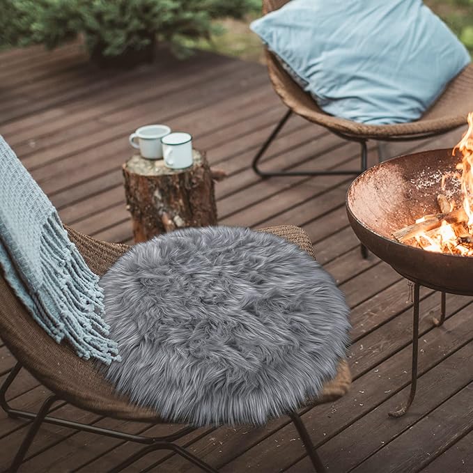 Grey Round Rugs for Bedroom, Fluffy Circle Rug 2 2 Feet for Kids Room, Furry Carpet for Teen Girls Room, Non-Slip Shaggy Circular Rug Plush Rug