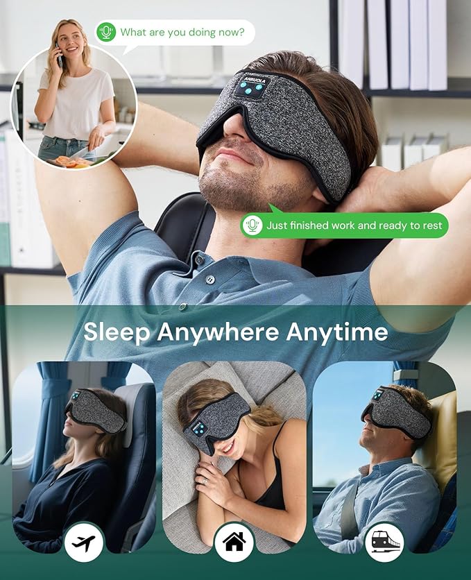 3D Contoured Sleep Mask with Bluetooth 5.4 Headphones, Wireless Music Sleep Headphones for Side Sleepers, Blackout & Noise Cancelling Eye Mask for Men Women, Fast Charging & Long Playtime Battery