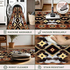 Rustic Brown Runner Cowhide Rugs,3x8ft,Western Aztec Decor Kitchen Runners,Southwestern Decor Native American Tribal Hallway Runner Rug,for Bedside Bedroom Entrance Farm Cow Print Carpet