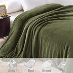 Exclusivo Mezcla Fleece Olive Green Throw Blanket for Couch, Sofa, Super Soft and Warm Blankets, All Season, Cozy, Plush, Lightweight, 50x60 Inches