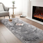 Grey Fluffy Rug for Bedroom, 2'X6' Faux Fur Rug for Runner, Gray Soft Shag Rug for Sofa Couch Cushion, Cozy Shaggy Fuzzy Plush Floor Carpet for Nursery, Cute Bedside Dorm Home Decor Rectangle