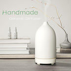 Essential Oil Diffusers,Handmade Ceramic Aromatherapy Diffuser for Room and 9 Colors Night Light for Home,Auto-Off (White)