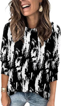 Magritta Women's Long Sleeve Leopard Color Block Tunic Comfy Crewneck T Shirt Tops Black XL