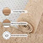 Jelymark Super Soft Shaggy Rug for Bedroom, 2x6 Feet Fluffy Carpet for Living Room, Fuzzy Indoor Plush Area Rug for Home Decor, Furry Floor Rugs for Dorm, Kids Nursery Rug for Girls, Beige