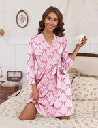 Ekouaer Women‘s Robes Lightweight 3/4 Sleeve Short Knit Bathrobe Soft Knee Length Sleepwear Robes with Pockets S-XXL