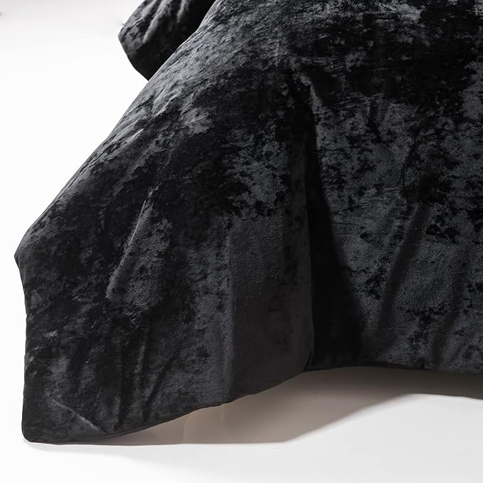 Fredsure Distressed Velvet Comforter Set, 5 Pieces Black Queen, Distressed Velvet Face and Brushed Microfiber Reverse