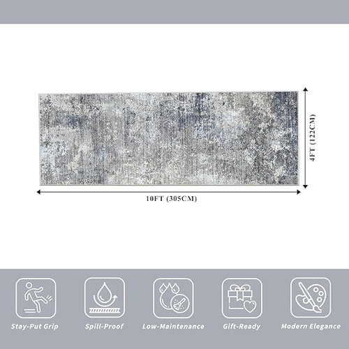 4x10ft Extra Wide Hallway Rug – Non-Slip Washable Large Carpet Runner for Kitchen, Indoor Entryway, Modern Abstract Low-Pile Thin Floor Mat for Bedroom, Living Room, Dining Room (Blue Grey,4x10)