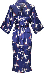 Valennia Women Long Silky Bathrobe Satin Kimono Robe Floral Printed Dressing Gown Sleepwear