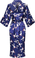 Valennia Women Long Silky Bathrobe Satin Kimono Robe Floral Printed Dressing Gown Sleepwear