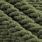 Carriediosa Chunky Knit Throw Blanket 60" X 80" Twin, 100% Hand Made Large Chenille Loop Yarn Soft Fluffy Throws for Couch Sofa Bed, Big Crochet Cozy Heavy Thick Cable Woven Blankets, Olive Green