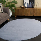 SAFAVIEH Washable Rug Faux Rabbit Fur Shag Collection - 5' x 7' Oval, Silver, Slip Resistant & Easy Cleaning, Ideal for Living Room, Bedroom, Kids Playroom, Nursery, Dining Space (FRF100G)