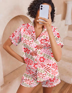 Ekouaer Womens Silk Pajama Sets Button Up Satin Pjs Short Sleeve 2 Piece Pj Sets Cute Lounge Sets with Chest Pocket