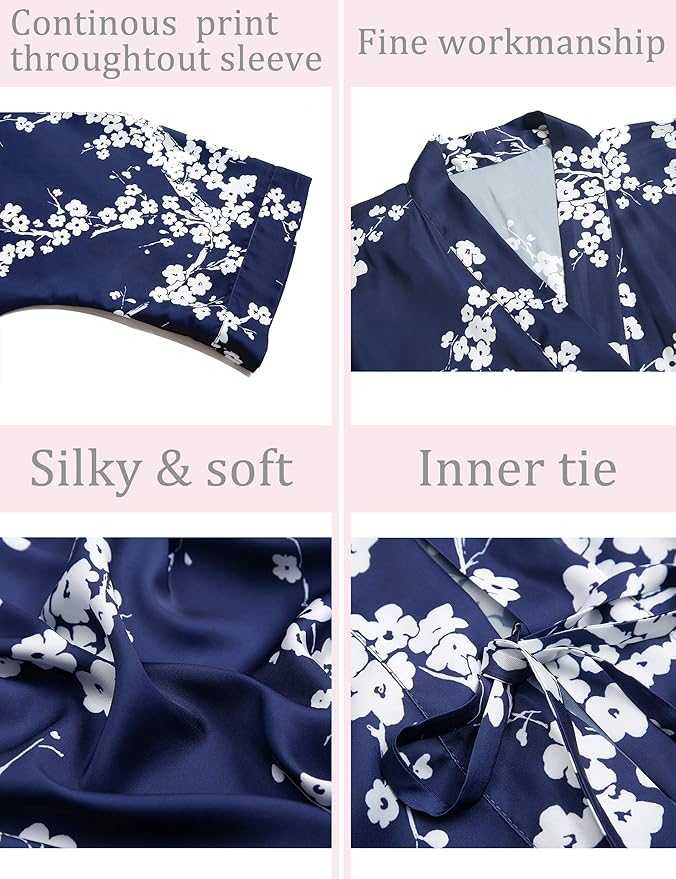 Aensso Long Soft Lightweight Silky Kimonos Robes for Women, Luxury Japanese Floral Womens Kimono Robe