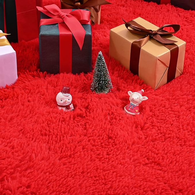 Jelymark Super Soft Shaggy Rug for Bedroom, 4x5.9 Feet Fluffy Carpet for Living Room, Fuzzy Indoor Plush Area Rug for Home Decor, Furry Floor Rugs for Dorm, Kids Nursery Rug for Girls, Red