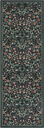 Lahome Claude Floral Kitchen Runner, 2x6 Black Washable Runner Rug Non Slip, Soft Low Pile Stain Resistant Bathroom Laundry Floor Carpet, Boho Thin Long Carpet for Entryway