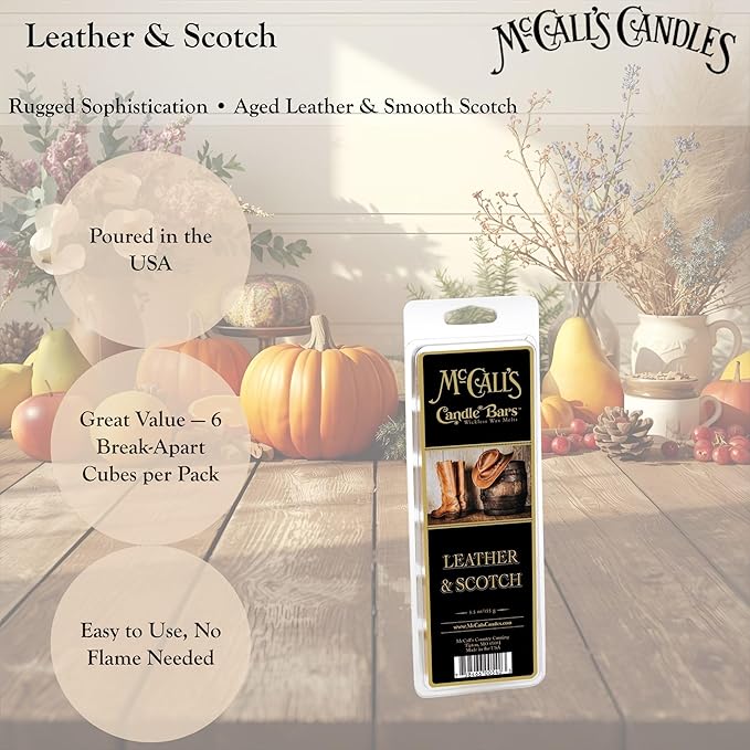 McCall’s Candles | Leather & Scotch | Scented Wax Melt | Leather & Scotch Fragrance | 6-Piece Break-Apart Bar | 12–24 Hours Per Wedge | Poured in The USA | 5.5 oz